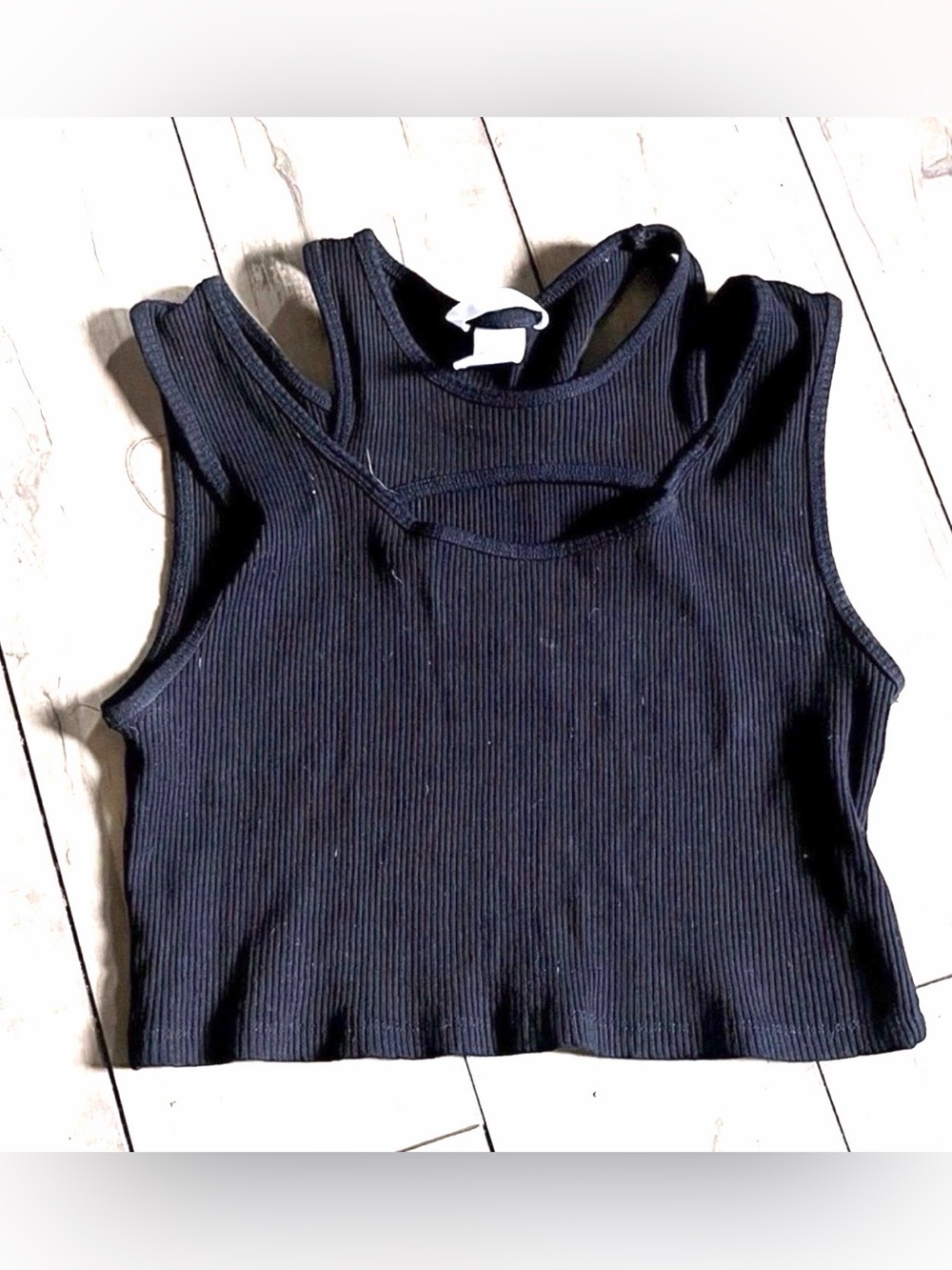 H&M black black ribbed cutout crop top size large